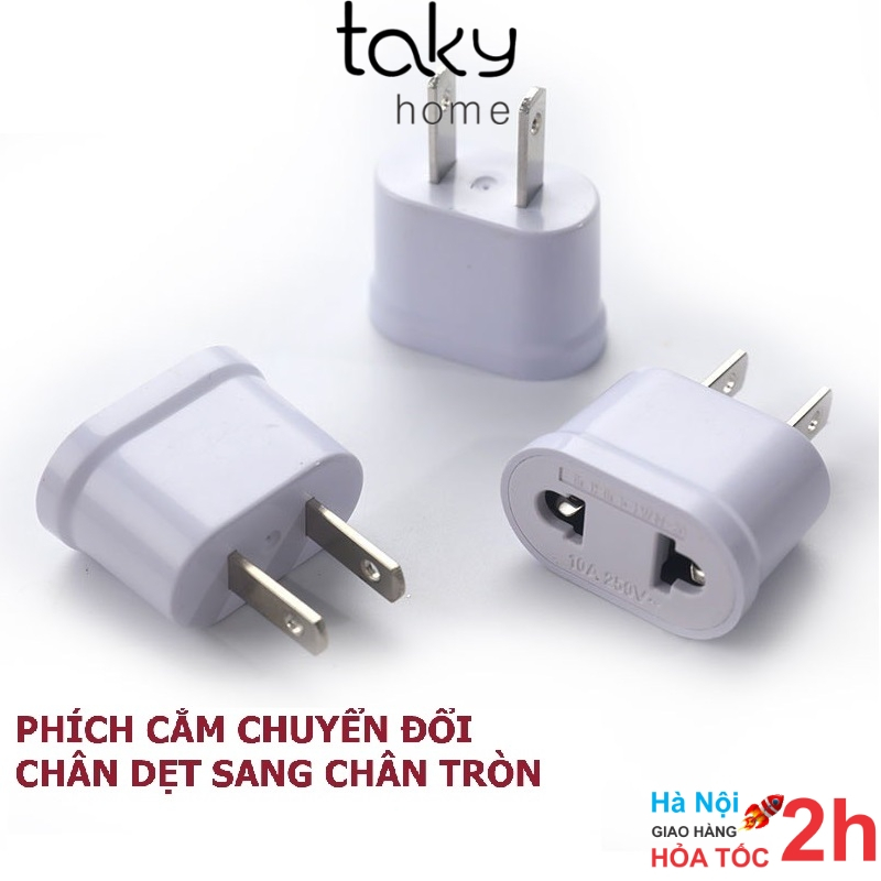 Phích Chuyển - TakyHome, Đổi Chân Tròn Sang Chân Dẹt, Đầu Chuyển Đổi Phích Điện Nhỏ Gọn, Chuẩn US - JP - Đài. 8601