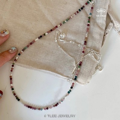 Dây chuyền bạc nữ TLEE hạt đá Tuamaline tự nhiên mix hạt bạc vỡ nữ tính TLEE JEWELRY D0303