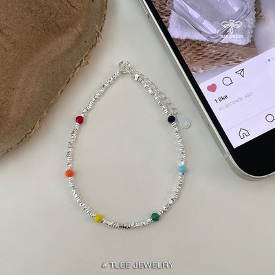 Lắc tay bạc nữ TLEE hạt bạc vỡ mix Charm hạt màu sắc xinh xắn TLEE JEWELRY LT0254