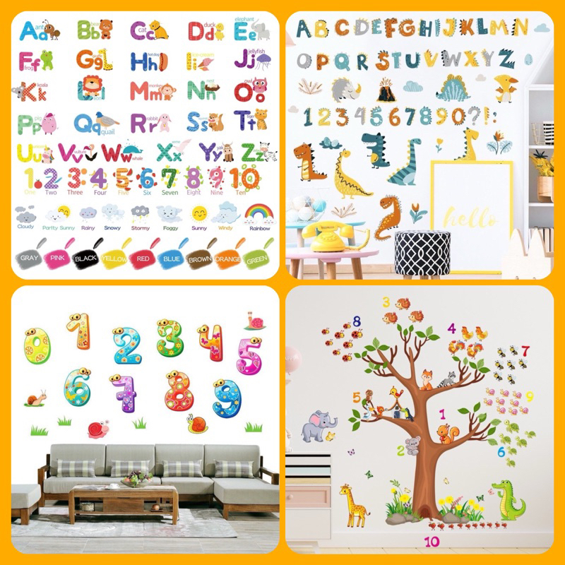 Decal dán tường bảng chữ cái và số cho bé học tập