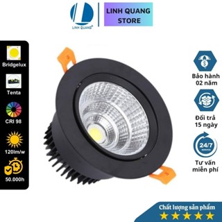 Đèn LED âm trần rọi Linh Quang Win CRI>98, lỗ khoét 90mm, âm trần spotlight COB 7W/10W/12W vỏ đen