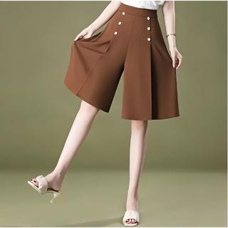 Quần ống rộng 6 nút lửng culottes lưng thun sau lua mango