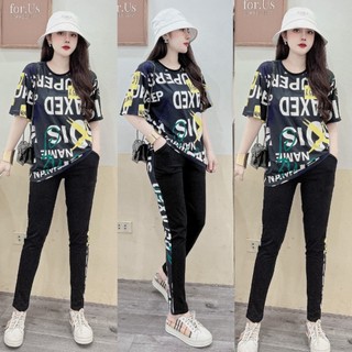 Đồ Bộ Thời Trang Form Rộng Phối Họa Tiết Thun Cotton Thái Shop Cao Kiều Tiên Đủ Size