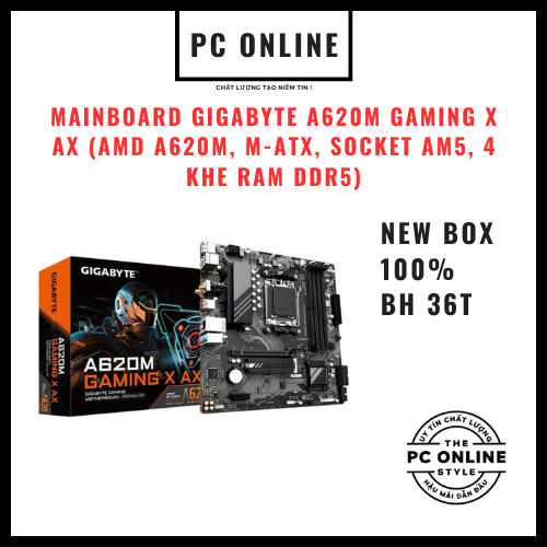 Mainboard Gigabyte A620M GAMING X AX (AMD A620M, m-ATX, Socket AM5, 4 khe ram DDR5)