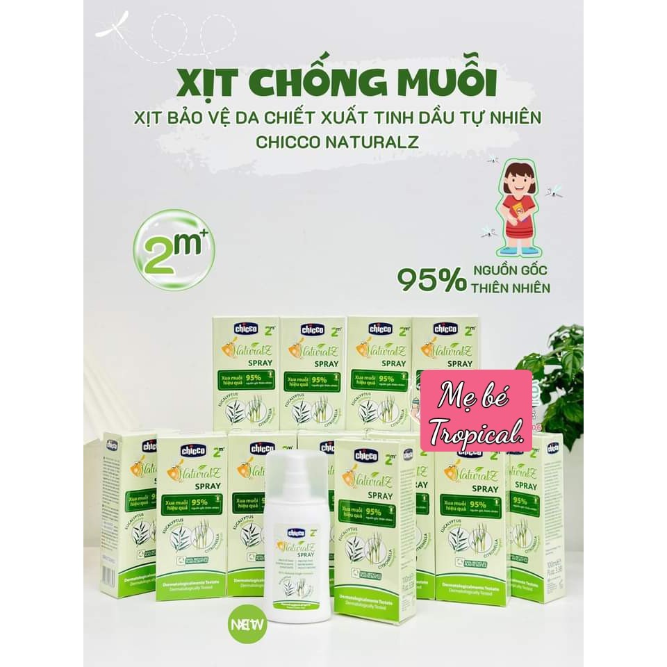 Xịt bảo vệ da chiết xuất tinh dầu tự nhiên (Thay xịt xua muỗi) Chicco NaturalZ 100ml