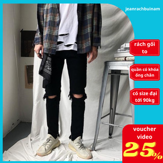 Quần Jean Nam Đen Rách Gối Khóa Ống Hàn Quốc - Quần nam zipper dáng skinny ( zipper)