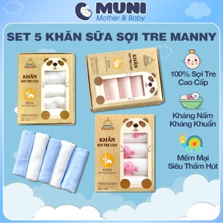 Khăn Sữa Sợi Tre Manny Cho Bé Sơ Sinh, 100% Sợi Tre Organic Cho Bé (30x30cm) Mềm Mịn, Thoáng Nhẹ, Thấm Hút Cực Tốt