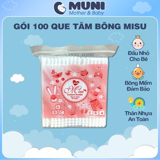 Gói 100 Que Tăm Bông Cho Trẻ Em - Bông ngoáy tai Misu (Gói) - Mẫu Mới