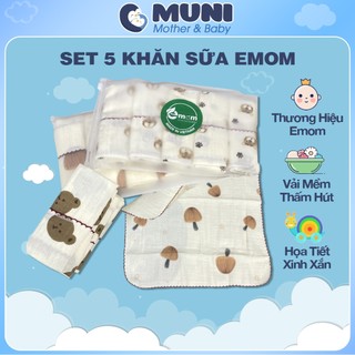 Set 5 khăn sữa muslin cao cấp cho bé sơ sinh emom, set 10 khăn xô sữa 2-3-4 lớp cotton mềm mại, thấm hút chính hãng