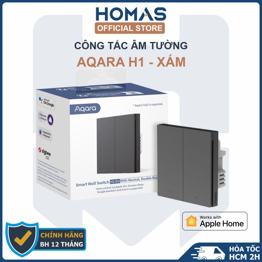 Aqara H1 Xám - Công tắc âm tường, Zigbee 3.0 - Apple Homekit - Quốc Tế