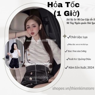 Sét Đồ Áo Sơ Mi Tay Ngắn Dập Li Đính Nút Quần Đùi Lụa Cực Đẹp
