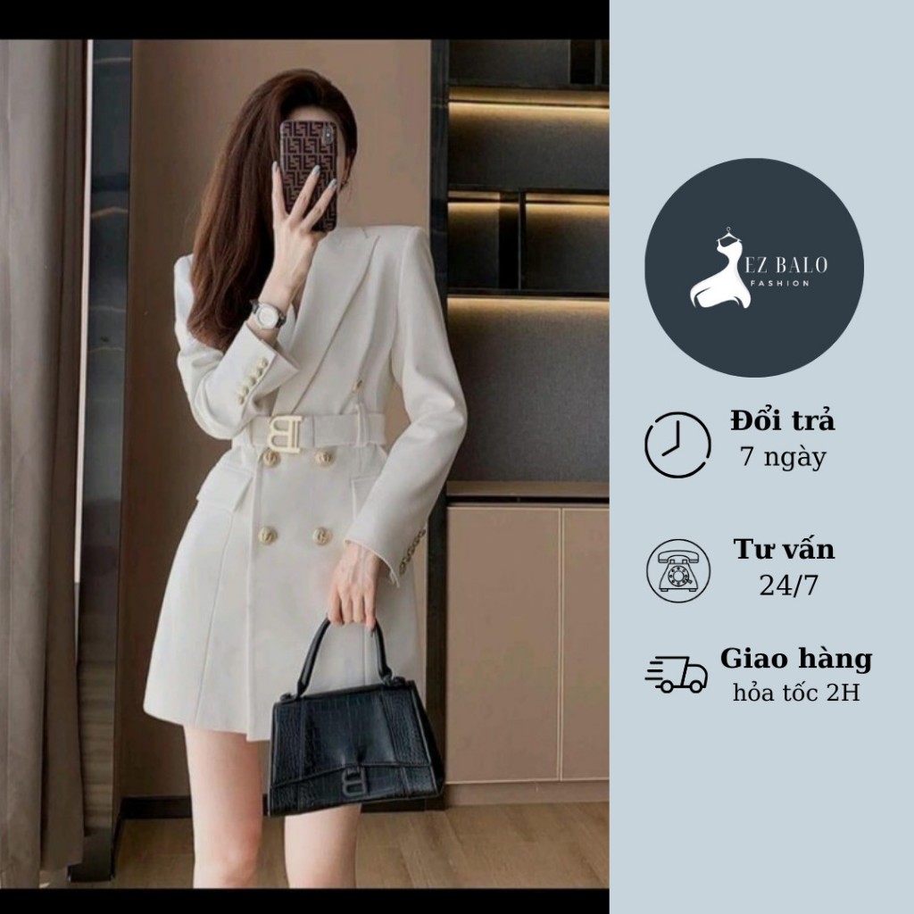 Váy vest có đai thắt eo chất liệu hai lớp tôn dáng EZ BALO hàng thiết kế cao cấp