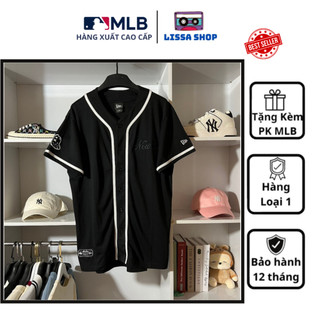Áo thun bóng chày newera đen kiểu dáng unisex bản cao cấp