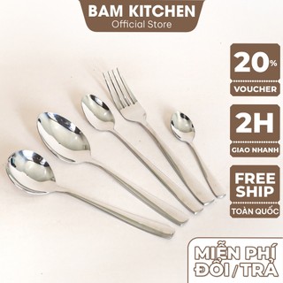 Muỗng nĩa inox 410 Bam KITCHEN cán dài vuông dày cao cấp MCV05F