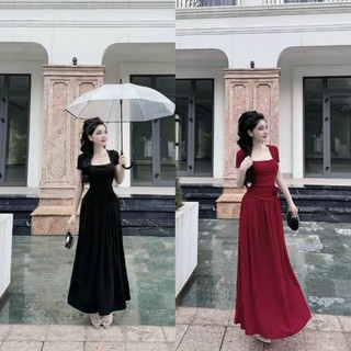 Đầm hoa hồng đính eo cổ vuông phom dài có bigsize