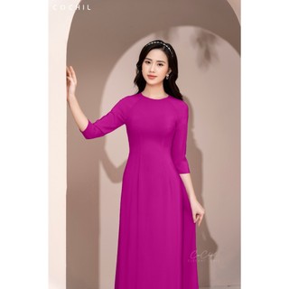 Áo dài trơn cochil lụa nhật màu tím cẩm cổ tròn tay lỡ - ad010