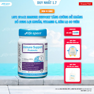 Men vi sinh Life Space Immune Support tăng cường đề kháng, bổ sung lợi khuẩn, vitamin C, kẽm lọ 60 viên