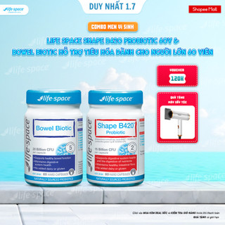 Combo Men vi sinh Life Space Shape B420 Probiotic 60v & Bowel Biotic hỗ trợ tiêu hóa dành cho người lớn 60 viên