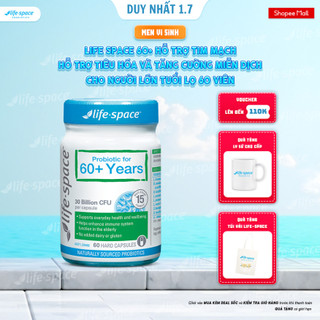 Men vi sinh Life Space 60+ hỗ trợ tim mạch, hỗ trợ tiêu hóa và tăng cường miễn dịch cho người lớn tuổi lọ 60 viên