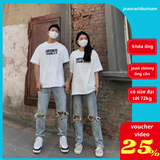 Quần Bò Nam rách gối màu XANH Phối Thêu Khoá Zip Ống, Quần Jean Nam xanh form slimfit,vải denim co giãn ( có zipper)