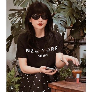 COCO SIN - Áo Lụa In Logo New York Soho Cổ Tròn