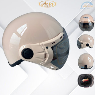 Nón bảo hiểm nửa đầu có kính cao cấp - Asia MT105K sữa bóng - Vòng đầu 57-59cm - Kính mầu trà - Bảo hành 12 tháng