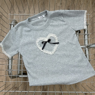 Áo thun croptop dáng baby tee may ren trái tim và nơ peonyb - Phông cộc tay kiểu fom vừa bánh bèo tiểu thư hotgirl