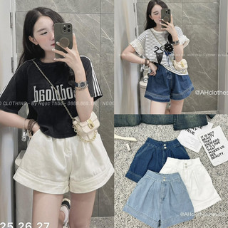 Quần Shorts Jeans 2 Nút Cạp Cao Ống Rộng Viền Gấu 7625.7627.7627 siêu xinh