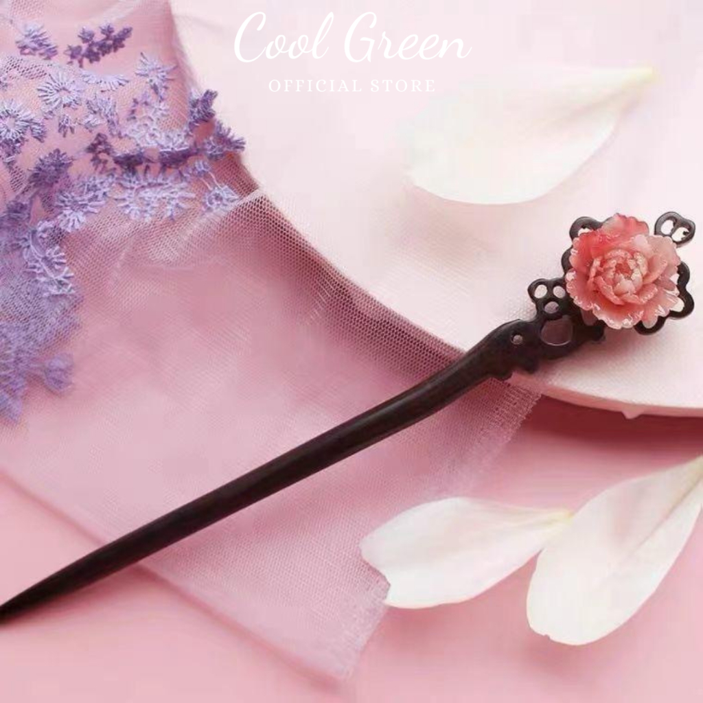 [Tặng Hộp] Trâm Cài Tóc Bằng Gỗ Đàn Hương Đen Tự Nhiên Đính Hoa Anh Đào Cao Cấp Vip29