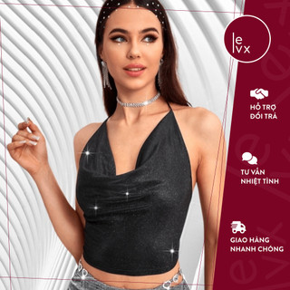 Áo croptop cổ đổ hở lưng Sexy, sang chảnh dự tiệc - Freesize dưới 55kg
