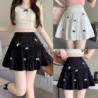 CHÂN VÁY XỐP NGẮN ĐÍNH NƠ NHÚN BÈO DỄ THƯƠNG