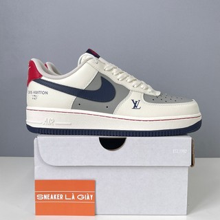 Giày sneaker cổ thấp air force 1 low custom lv, af1 lv cream blue grey - highquality fullbox