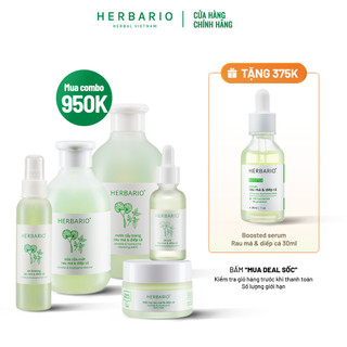 Bộ 5 chăm sóc da dầu, mụn Herbario: Nước tẩy trang + Sữa rửa mặt + Xịt khoáng + Serum + Mặt nạ