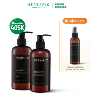 Bộ đôi dầu gội 300ml và dầu xả 300ml vỏ bưởi, bồ kết herbario TẶNG xịt dưỡng herbario 100ml