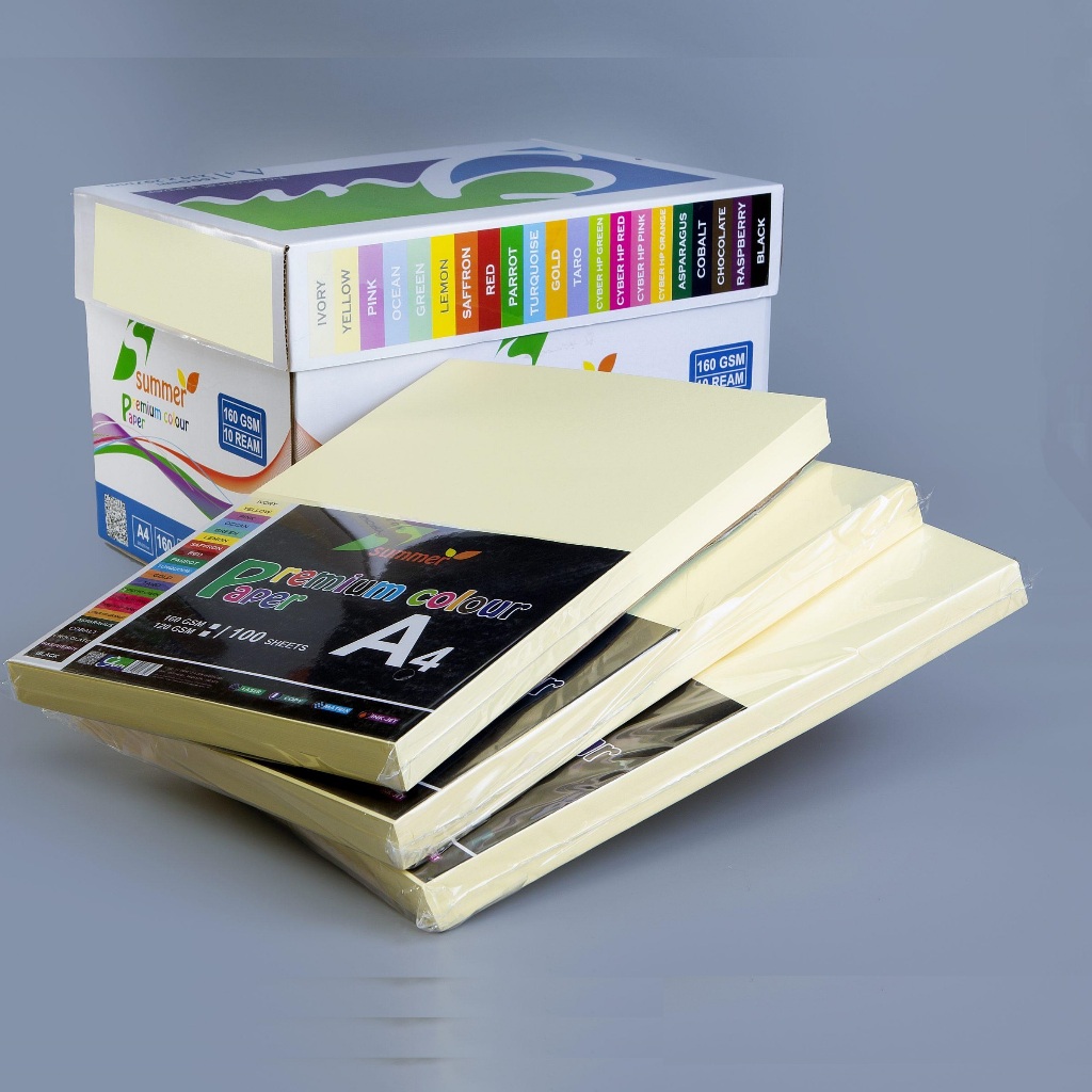 Bìa màu kem khổ A4 - Định lượng 160gsm, 100 tờ/tập, kích thước:  210x297mm (Bìa Màu IVORY)