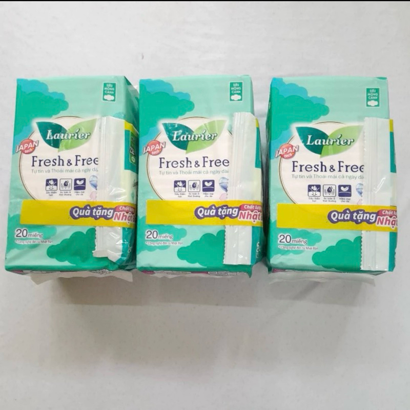 Băng vệ sinh Laurier mỏng cánh (combo 3 cuốn )nghệ đến từ Nhật cuốn 20 miếng dài 22,5cm hàng  chính 