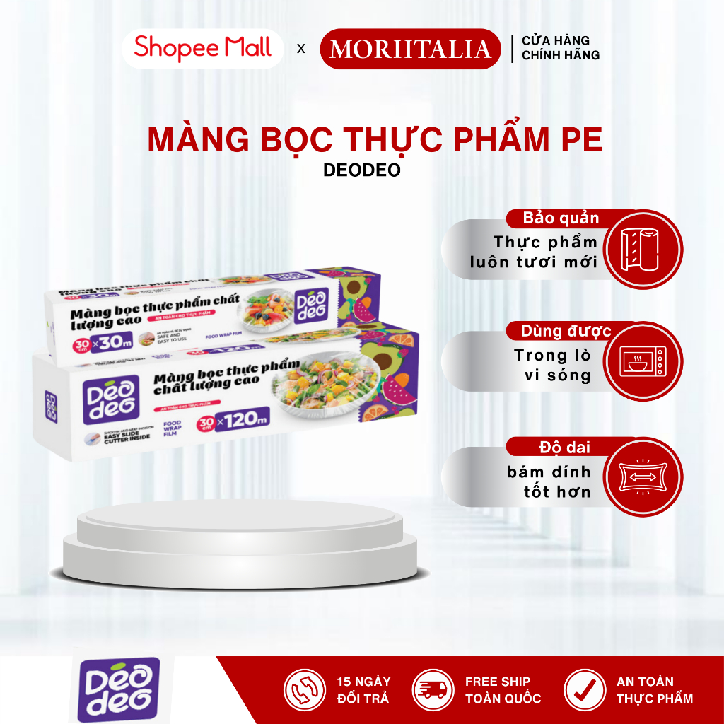 Màng Bọc Thực Phẩm PE "Chất Lượng Cao" DEODEO 30m - 120m - 150m, Bảo vệ thực phẩm, tránh nhiễm khuẩn
