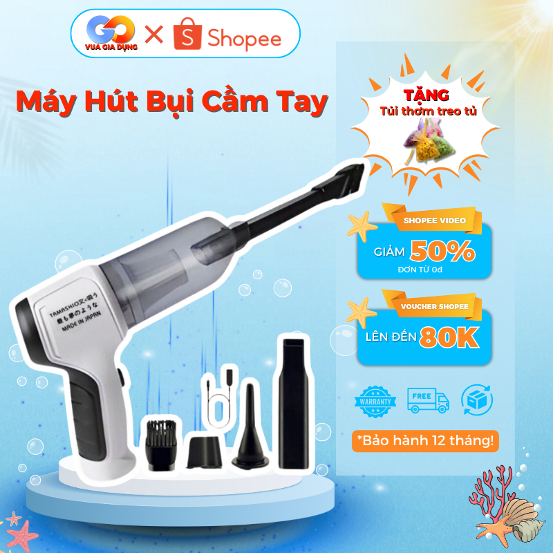 Máy Hút Bụi Cầm Tay  Không Dây Nhật Bản 6 Đầu Hút, Máy Hút Bụi Ô Tô, Giường Nệm, Lông Chó Mèo