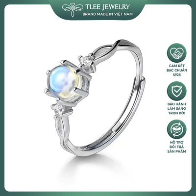 Nhẫn bạc nữ TLEE moonstone đá chủ 6mm lấp lánh sang trọng TLEE JEWELRY A0291