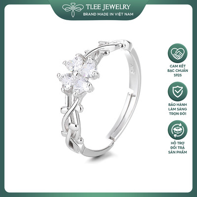 Nhẫn bạc nữ TLEE cỏ bốn lá đính đá tim mini chỉnh size nữ tính TLEE JEWELRY A0290