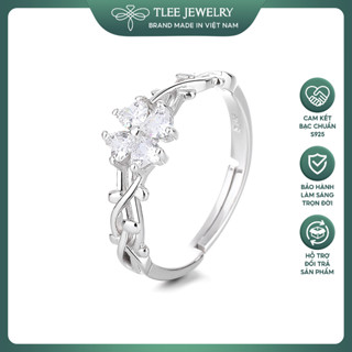 Nhẫn bạc nữ TLEE cỏ bốn lá đính đá tim mini chỉnh size nữ tính TLEE JEWELRY A0290