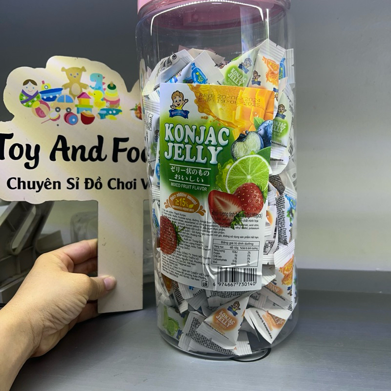Lọ 160 gói thạch tam giác Konjac Jelly mix vị hoa quả