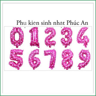 Bóng số màu hồng chấm bi trang trí số tuổi, phụ kiện trang trí tiệc sinh nhật party