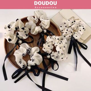 Dây cột tóc Doudou Chun cột tóc vải Scrunchies Dây buộc tóc họa tiết trái tim thời trang FQ014