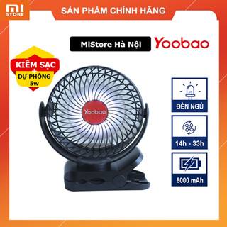  Quạt tích điện đế kẹp YOOBAO F8 8000mAh kiêm đèn led,quạt tích điện kiêm sạc dự phòng 3in1 dùng liên tục 8-30 tiếng 