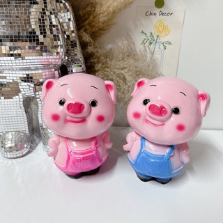  Heo đất lợn đất mặc yếm size bé 17cmx13cmx12cm đủ 2 màu xanh và hồng - Chin Decor 