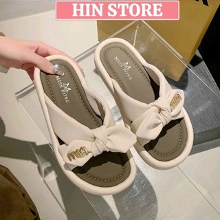  Dép bánh mì nữ đế cao đính nơ chữ Min phong cách Hàn Quốc dép quai chéo hottrend đi chơi đi học 