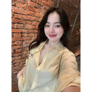 Áo sơ mi đũi mềm nơ tay dài