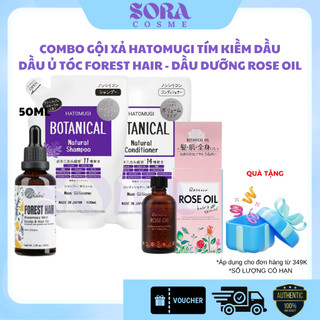  Gội xả HATOMUGI BOTANICAL Nhật Bản + Dầu hoa hồng Rose Oil Botanical + Dầu ủ Forest Hair phồng tóc phục hồi