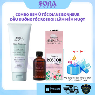  Combo Kem Ủ Diane Bonheur BlueJasmine Nhật Bản và Dầu Dưỡng Rose Oil Botanical Giúp Tóc Mềm Mượt Bóng Khoẻ
